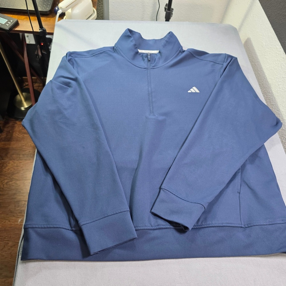 Adidas Mens XL Navy Blue Quarter Zip Pullover Long Sleeve Golf Training Jacket